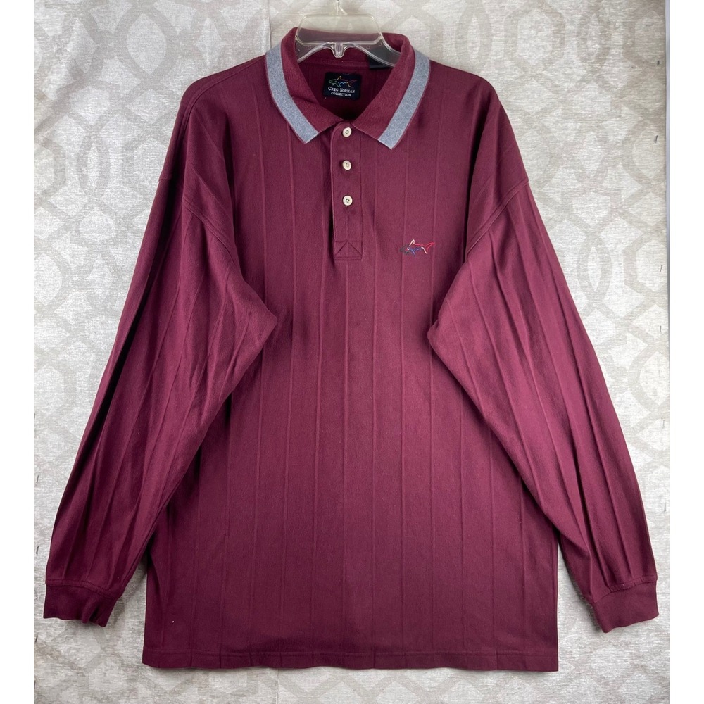 Greg Norman Collection Polo Mens XL Maroon Long Sleeve Shark Logo Cotton Golf